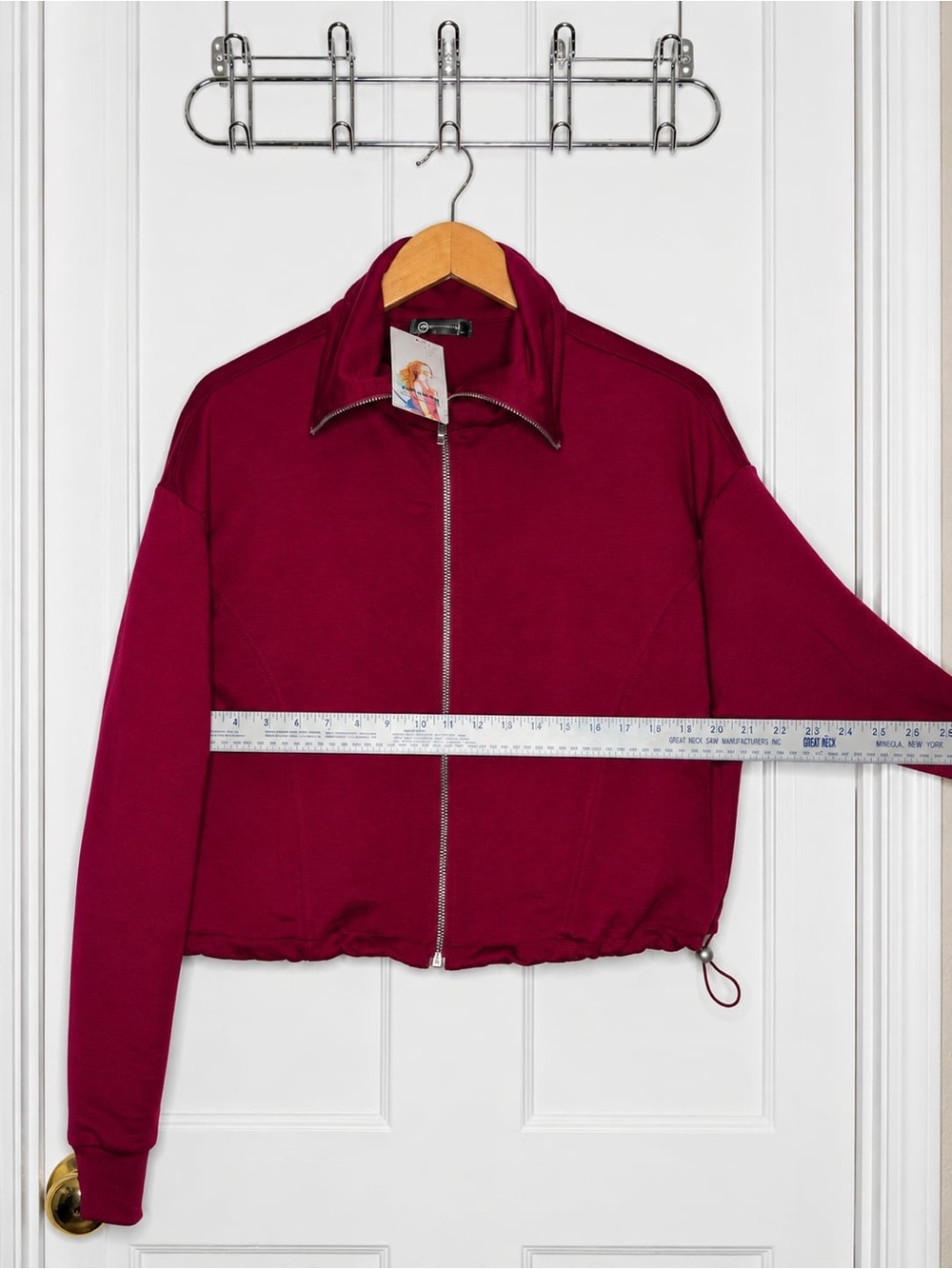 Women's Zip-Front Burgundy Cropped Jacket Sweatshirt PrettyGarden size S - Picture 8 of 9